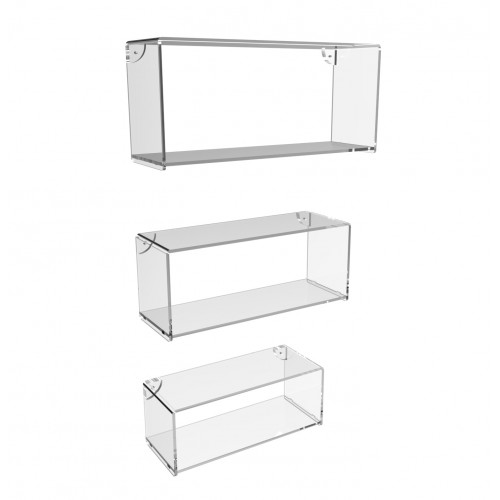 Set 3 Mensole da Parete in Plexiglass trasparente PMMA, Rettangolari, da Appendere, Varie Misure